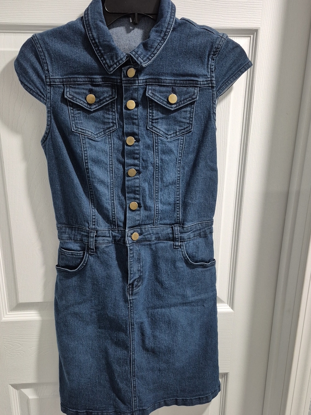 Unk Blue Denim Button-Front Cap-Sleeve Dress